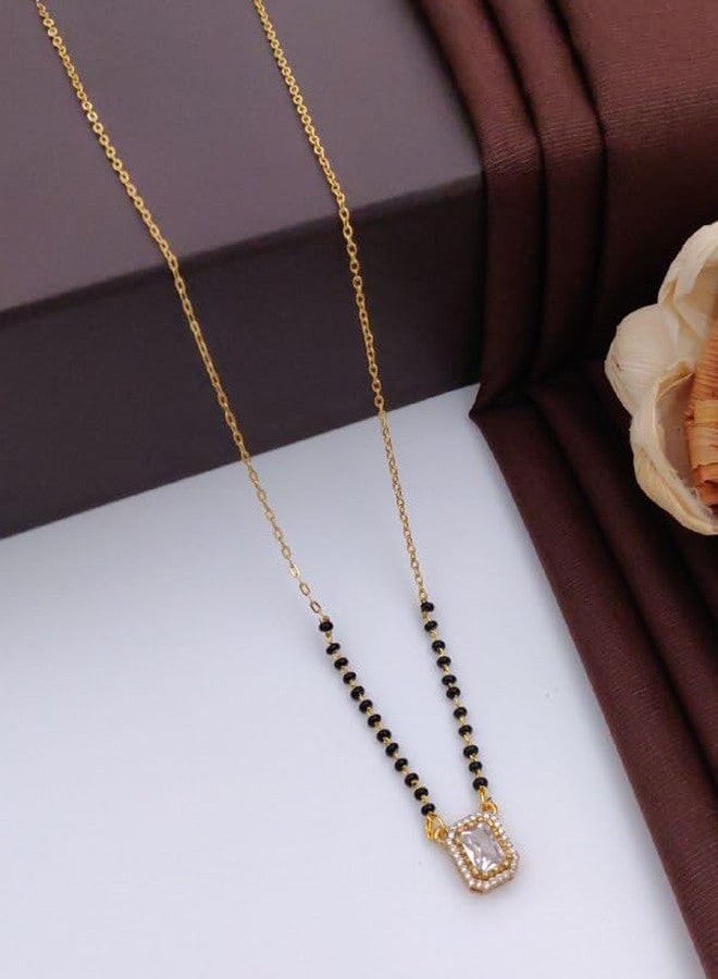 sweeply Elegant Mangalsutra for Women | Black Beads with Square Stone Pendant | Daily & Party, Wear Jewelry, Perfect, Gift for Wedding, Birthday, Anniversary, Valentine, Karwa Chauth Special - Image 2