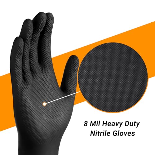 ENPOINT 100 PCS 8 Mil Thick Black Nitrile Gloves Large for Women Men Disposable Chemical Resistant Latex Free Black Work Gloves Men Heavy Duty for Kitchen Cooking Cleaning Gardening - Image 3