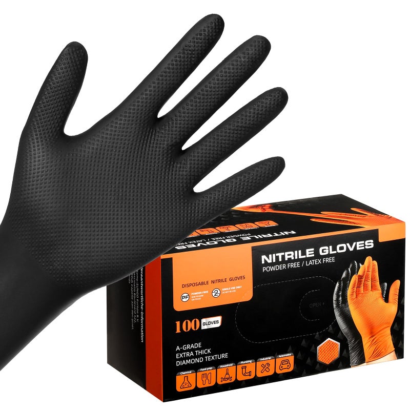 ENPOINT 100 PCS 8 Mil Thick Black Nitrile Gloves Large for Women Men Disposable Chemical Resistant Latex Free Black Work Gloves Men Heavy Duty for Kitchen Cooking Cleaning Gardening - Image 2