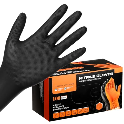 ENPOINT 100 PCS 8 Mil Thick Black Nitrile Gloves Large for Women Men Disposable Chemical Resistant Latex Free Black Work Gloves Men Heavy Duty for Kitchen Cooking Cleaning Gardening - Image 1