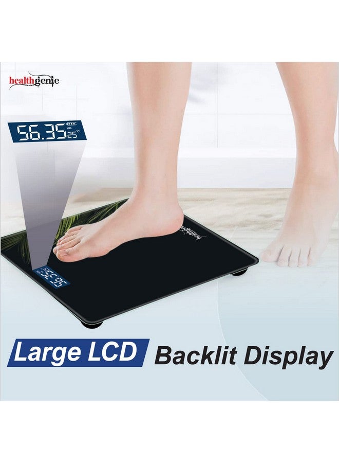 هيلث جيني جهاز قياس الوزن هيلث جيني لقياس وزن الجسم مع ضمان لمدة 3 سنوات وشاشة LCD زجاجية سميكة مقواة (لون السرخس الأسود) HD-221، 850 جرام - Image 3