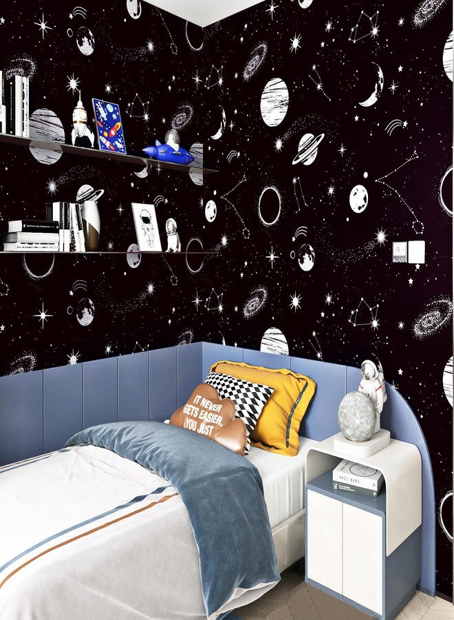 ReWallpaper Galaxy Sky Peel and Stick Wallpaper Stars Moon Planets Constellations Black Outer Space Wallpaper Contact Paper Peel and Stick 17.5in×10ft Bedroom Bathroom Kids Playroom Living Room Wall - Image 2
