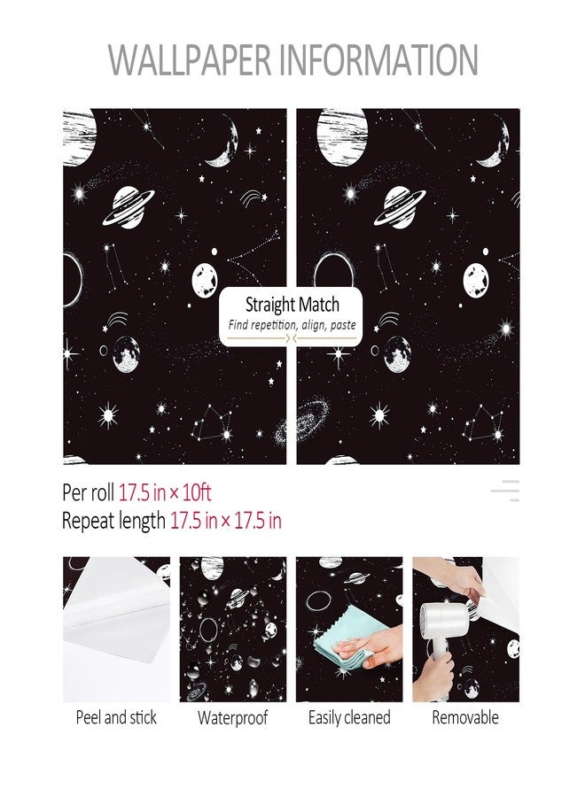 ReWallpaper Galaxy Sky Peel and Stick Wallpaper Stars Moon Planets Constellations Black Outer Space Wallpaper Contact Paper Peel and Stick 17.5in×10ft Bedroom Bathroom Kids Playroom Living Room Wall - Image 5