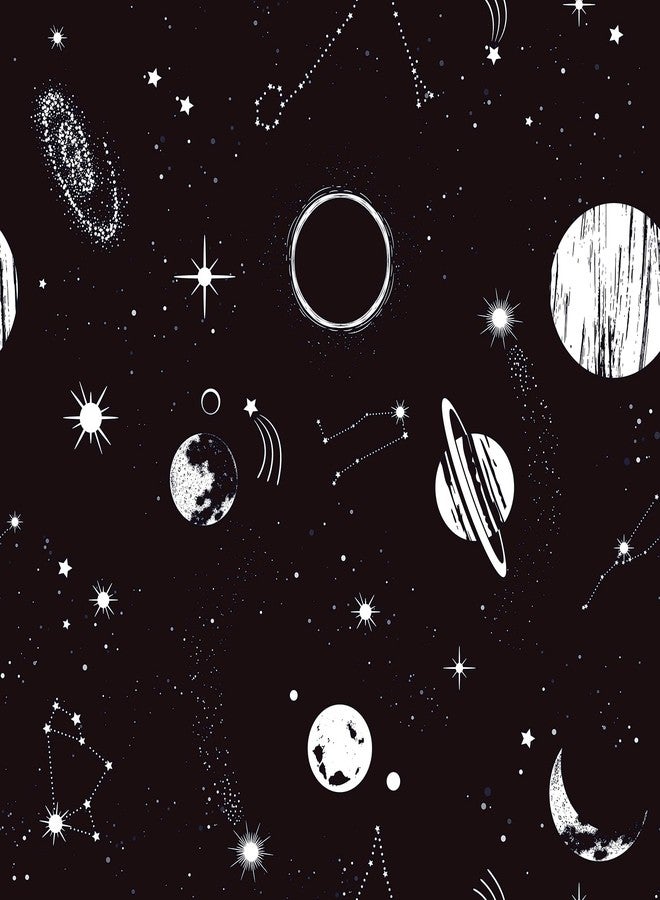 ReWallpaper Galaxy Sky Peel and Stick Wallpaper Stars Moon Planets Constellations Black Outer Space Wallpaper Contact Paper Peel and Stick 17.5in×10ft Bedroom Bathroom Kids Playroom Living Room Wall - Image 1