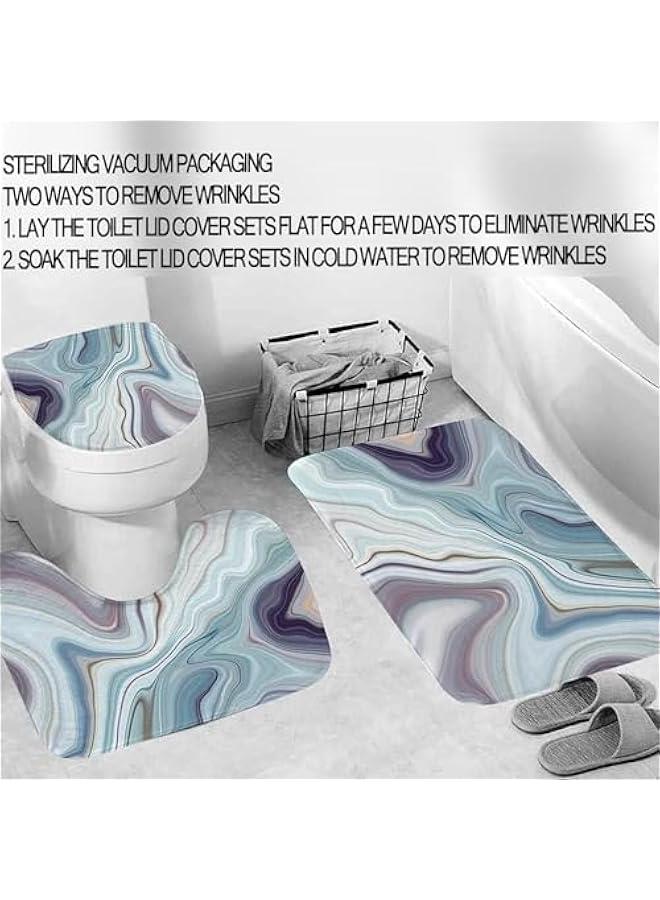 HOOKOR 4 Pcs Marble Shower Curtain Sets, Bathroom Sets include Non-Slip Rugs Mat,Toilet Cover U Shaped and Shower Curtain with 12 Hooks,Durable Waterproof Fabric,Modern Home Bathroom Decor (style 1) - Image 2