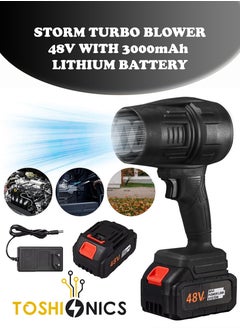 Toshonics Storm Turbo Blower Portable Powered Turbine Fan Multifunctional Air Blower Cordless Battery Powered Lightweight Turbo Fan for Car Cleaning Drying Leaf Dust Snow Clearing 48V 3000mAh (Black)  - Image 1