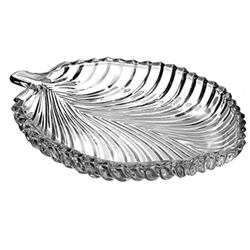 Hetalu 2Pic Stylish Modern Elegant Transparent Crystal Lightweight Durable Glass 20 cm Leaf Plate for Serving Dry Fruits Snacks Candy Ice Cream Sweets and Decoration 2Pic Pack of 2 - Image 1