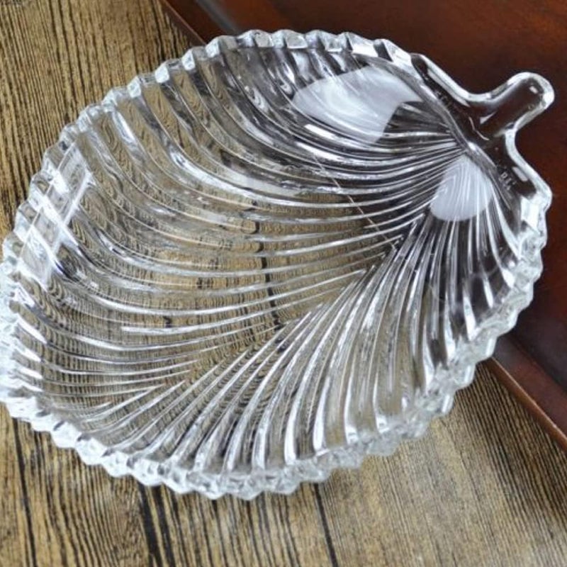 Hetalu 2Pic Stylish Modern Elegant Transparent Crystal Lightweight Durable Glass 20 cm Leaf Plate for Serving Dry Fruits Snacks Candy Ice Cream Sweets and Decoration 2Pic Pack of 2 - Image 4