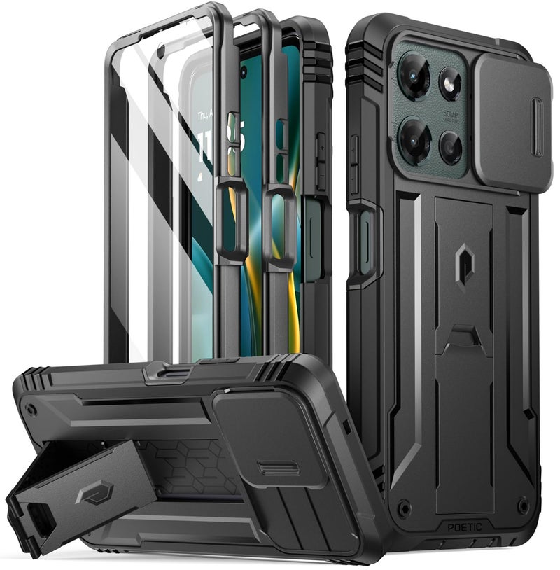 Poetic Revolution Case for Motorola Moto G 5G 2025, [Slide Camera Cover], Full-Body Military Grade Rugged Shockproof Cover with Kickstand and Built-in-Screen Protector, Black - Image 1
