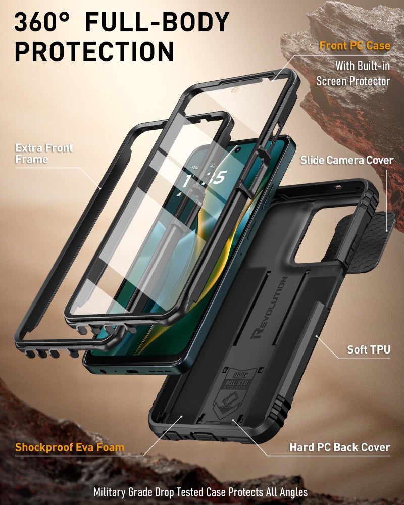 Poetic Revolution Case for Motorola Moto G 5G 2025, [Slide Camera Cover], Full-Body Military Grade Rugged Shockproof Cover with Kickstand and Built-in-Screen Protector, Black - Image 3