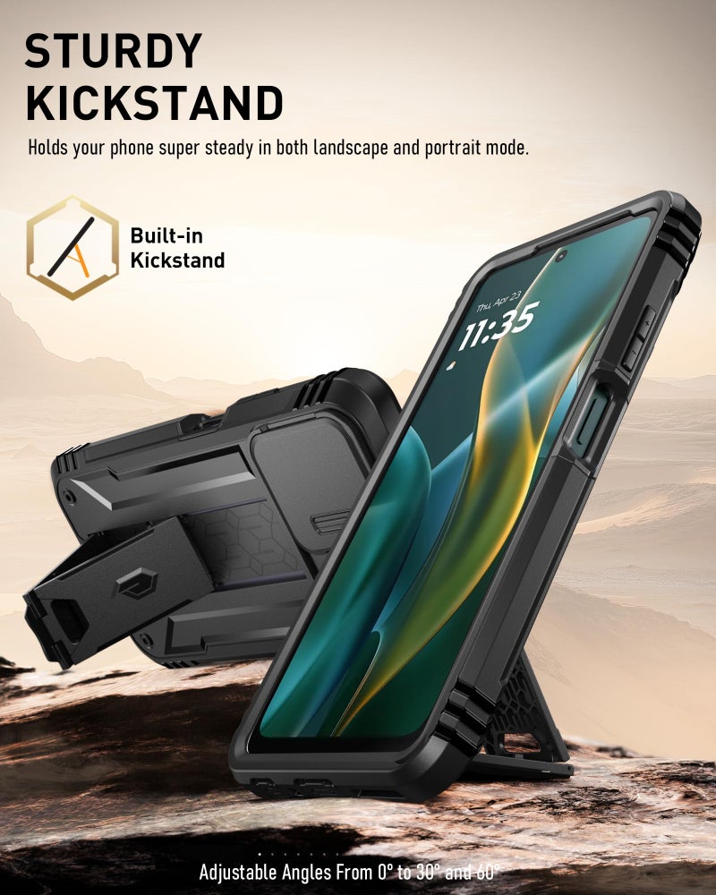 Poetic Revolution Case for Motorola Moto G 5G 2025, [Slide Camera Cover], Full-Body Military Grade Rugged Shockproof Cover with Kickstand and Built-in-Screen Protector, Black - Image 4