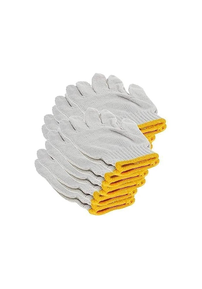 AQ AQSON قفازات قطنية بيضاء AQSON 12 زوج مع حافة صفراء - قفازات عمل قابلة للغسل ومتينة للاستخدام الصناعي - Image 3