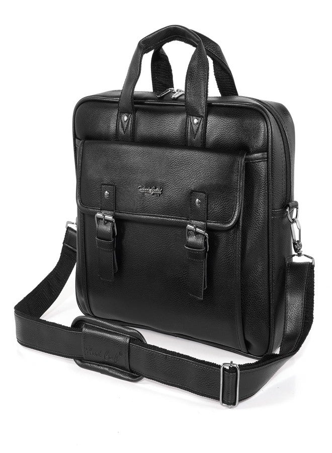 Hard Craft Vegan Leather Office Laptop Messenger and Shoulder Side Sling Hand Bag For Men Corporate Executive Briefcase Bag For Man Supports Laptop Upto 15.6 inches (Black) - Image 1