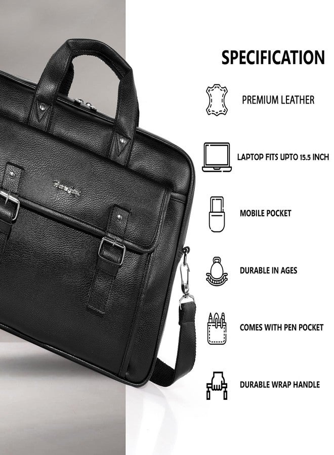 Hard Craft Vegan Leather Office Laptop Messenger and Shoulder Side Sling Hand Bag For Men Corporate Executive Briefcase Bag For Man Supports Laptop Upto 15.6 inches (Black) - Image 3