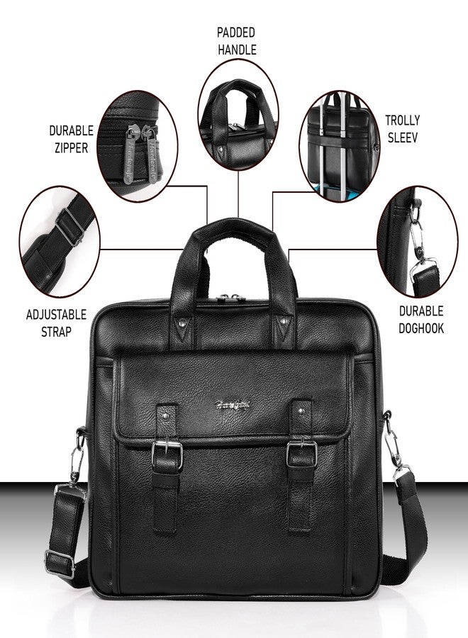 Hard Craft Vegan Leather Office Laptop Messenger and Shoulder Side Sling Hand Bag For Men Corporate Executive Briefcase Bag For Man Supports Laptop Upto 15.6 inches (Black) - Image 2