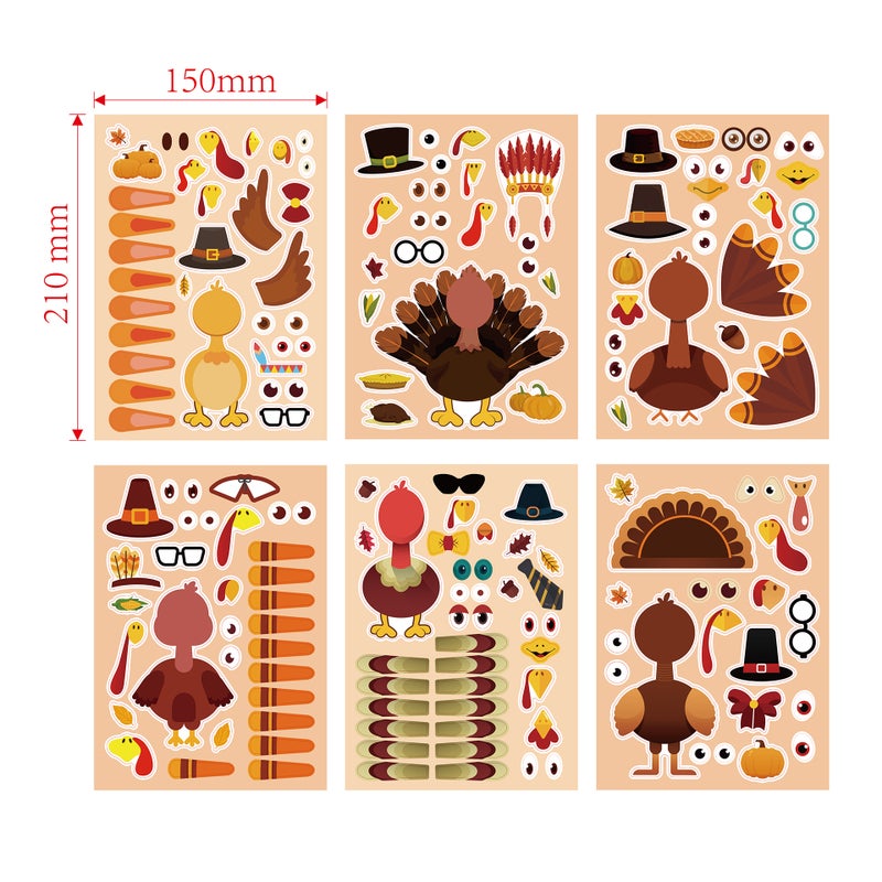 Cartoon Sticker Thanksgiving Turkey Puzzle DIY Sticker - Image 2