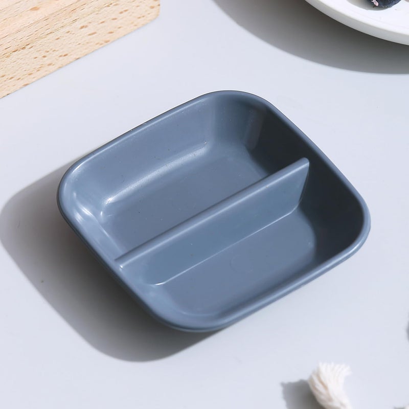 P-PLUS INTERNATIONAL Wheat Straw Divided Bowl Set Condiment Server for Ketchup, Vinegar,BBQ and Party Dinner Mini White Sectional Dish Dipping Sauce Bowls Small Serving Dish (9cm, Grey, Set of 6) - Image 3