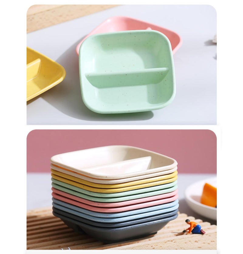 P-PLUS INTERNATIONAL Wheat Straw Divided Bowl Set Condiment Server for Ketchup, Vinegar,BBQ and Party Dinner Mini White Sectional Dish Dipping Sauce Bowls Small Serving Dish (9cm, Grey, Set of 6) - Image 5