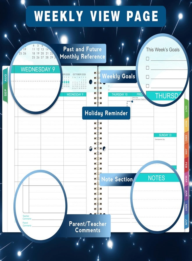 Coboll Student Planner 2026-2027 - August 2026 - June 2027, Weekly & Monthly planner for Students 11"x 8.3", Flexible Cover, Strong Golden Binding, Printed Tabs, with Stickers - Image 3