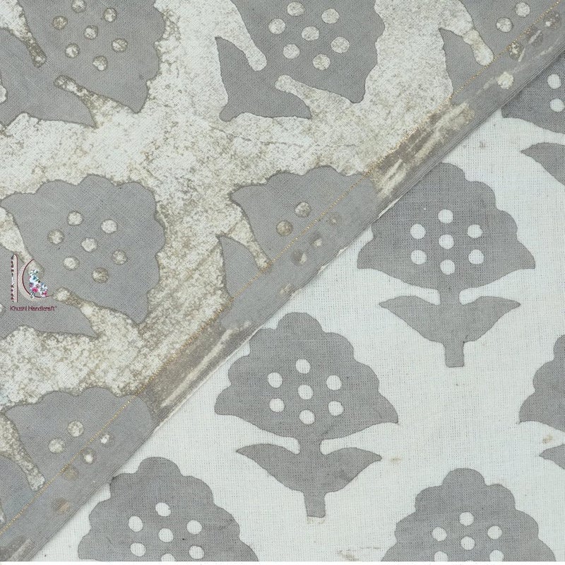 Kashish Floral Pattern Handblock Printe Cotton Fabric Unstitched 100 Cotton Kashish Fabric Cloth for Kurti Tops and More Dresses 3 Meter Grey Flower - Image 4