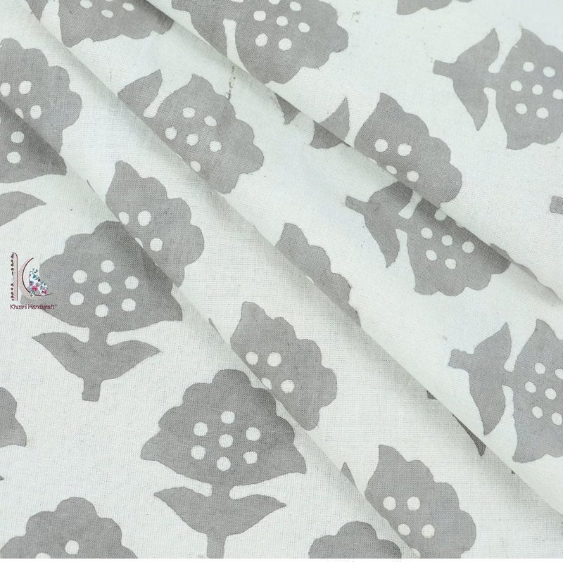 Kashish Floral Pattern Handblock Printe Cotton Fabric Unstitched 100 Cotton Kashish Fabric Cloth for Kurti Tops and More Dresses 3 Meter Grey Flower - Image 2