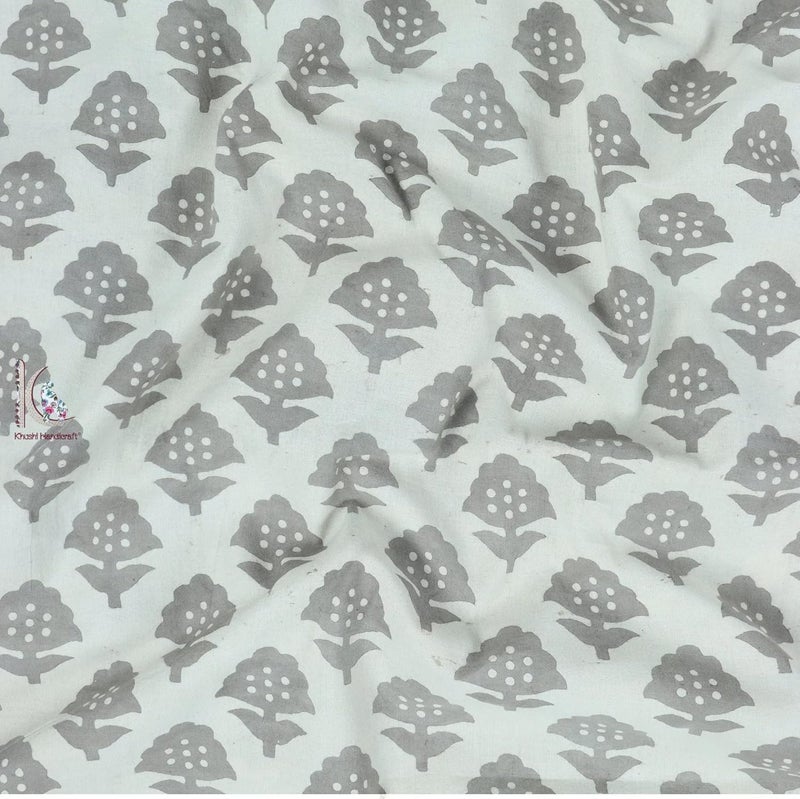 Kashish Floral Pattern Handblock Printe Cotton Fabric Unstitched 100 Cotton Kashish Fabric Cloth for Kurti Tops and More Dresses 3 Meter Grey Flower - Image 3