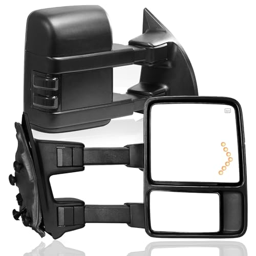 PZ TOWING MIRROR Left & Right PAIR SET For 99-07 F250/F350/F450/F550 Super Duty, 01-05 Excursion Power Heated with Arrow Light, Smoke Signal Lamp, Extendable Side Mirrors Driver Passenger - Image 1