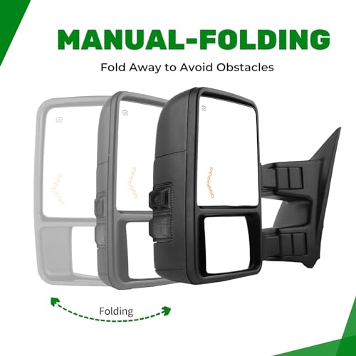 PZ TOWING MIRROR Left & Right PAIR SET For 99-07 F250/F350/F450/F550 Super Duty, 01-05 Excursion Power Heated with Arrow Light, Smoke Signal Lamp, Extendable Side Mirrors Driver Passenger - Image 4
