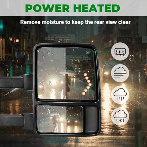 PZ TOWING MIRROR Left & Right PAIR SET For 99-07 F250/F350/F450/F550 Super Duty, 01-05 Excursion Power Heated with Arrow Light, Smoke Signal Lamp, Extendable Side Mirrors Driver Passenger - Image 5
