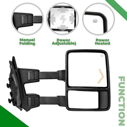 PZ TOWING MIRROR Left & Right PAIR SET For 99-07 F250/F350/F450/F550 Super Duty, 01-05 Excursion Power Heated with Arrow Light, Smoke Signal Lamp, Extendable Side Mirrors Driver Passenger - Image 3