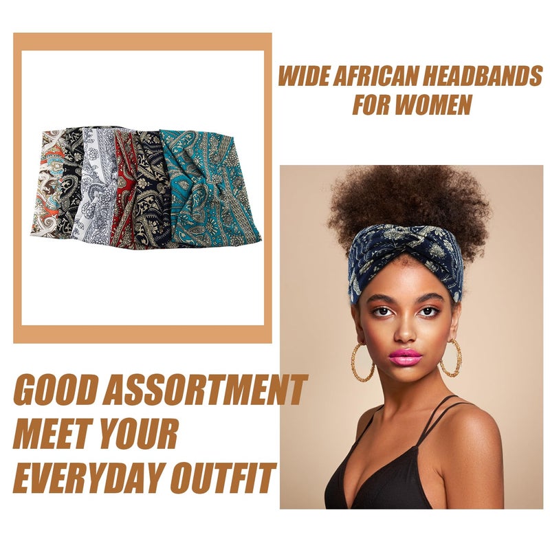 Carede Wide Headbands for Women Girls, Large Bandana Boho Headbands Workout Yoga Running Hair Bands for Women's Hair, Non Slip Sweat Head Bands,Pack of 6 - Image 4