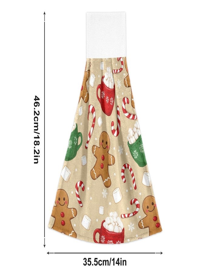 Aslsiy Christmas Gingerbread Man Hanging Kitchen Towels Set of 2 Winter Snowflakes Hand Tie Towels Cane Candy Fast Drying Dish Tea Towels for Tabletop Gym Home Decor - Image 2