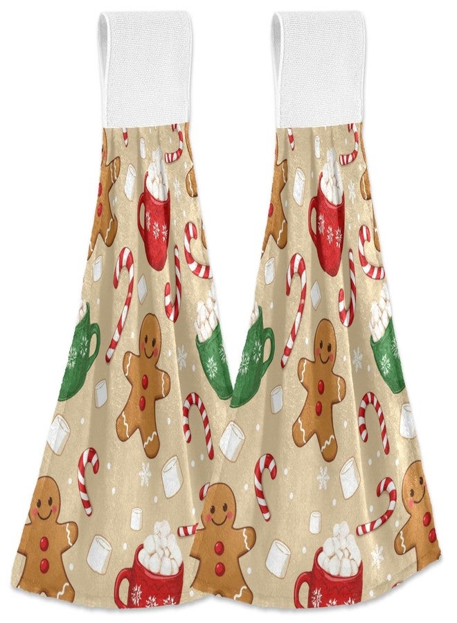 Aslsiy Christmas Gingerbread Man Hanging Kitchen Towels Set of 2 Winter Snowflakes Hand Tie Towels Cane Candy Fast Drying Dish Tea Towels for Tabletop Gym Home Decor - Image 1