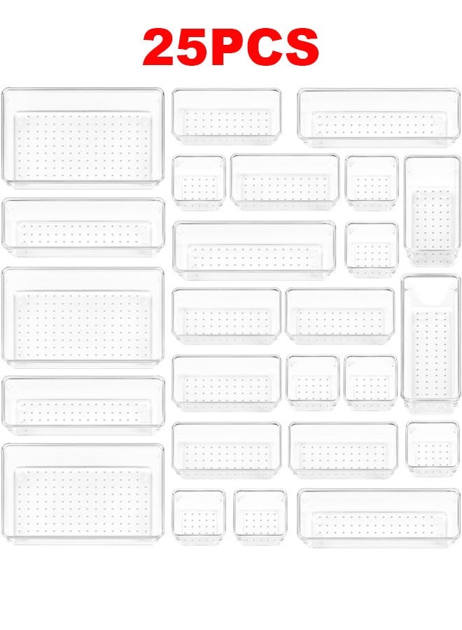 BOUND MOAT 25 Pack Desk Drawer Organisers 4 Size Plastic Drawer Storage Bins for Kitchen, Bathroom, Bedroom, Office, Utensils, Makeup, Jewelries, Gadgets - Image 1