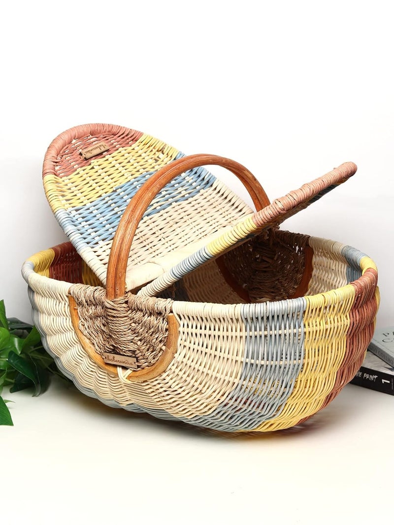 Habere India-All the Cultures Fabricating India Habere IndiaAll The Cultures Fabricating India Wicker Basket For StorageWicker Basket BathroomDecorative Storage Baskets For Wardrobe With Top Handle Large 48 X 30 X 22 Cm Oval Multicolor  - Image 1