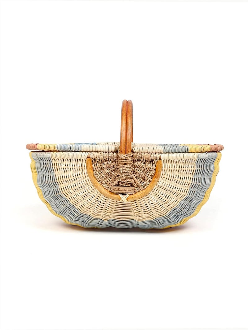 Habere India-All the Cultures Fabricating India Habere IndiaAll The Cultures Fabricating India Wicker Basket For StorageWicker Basket BathroomDecorative Storage Baskets For Wardrobe With Top Handle Large 48 X 30 X 22 Cm Oval Multicolor  - Image 3