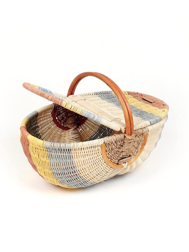 Habere India-All the Cultures Fabricating India Habere IndiaAll The Cultures Fabricating India Wicker Basket For StorageWicker Basket BathroomDecorative Storage Baskets For Wardrobe With Top Handle Large 48 X 30 X 22 Cm Oval Multicolor  - Image 2