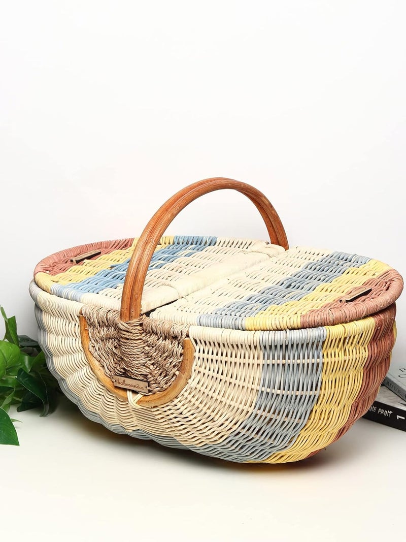 Habere India-All the Cultures Fabricating India Habere IndiaAll The Cultures Fabricating India Wicker Basket For StorageWicker Basket BathroomDecorative Storage Baskets For Wardrobe With Top Handle Large 48 X 30 X 22 Cm Oval Multicolor  - Image 5