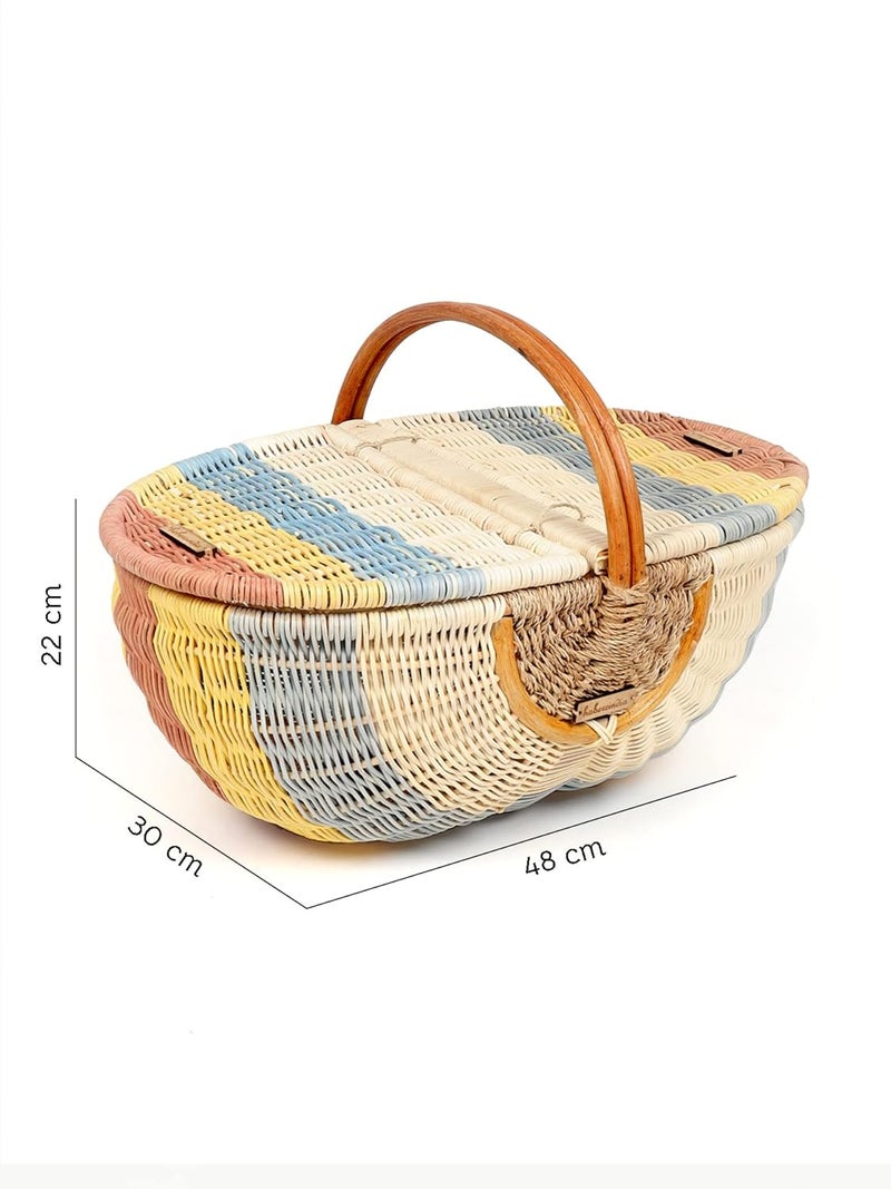 Habere India-All the Cultures Fabricating India Habere IndiaAll The Cultures Fabricating India Wicker Basket For StorageWicker Basket BathroomDecorative Storage Baskets For Wardrobe With Top Handle Large 48 X 30 X 22 Cm Oval Multicolor  - Image 4