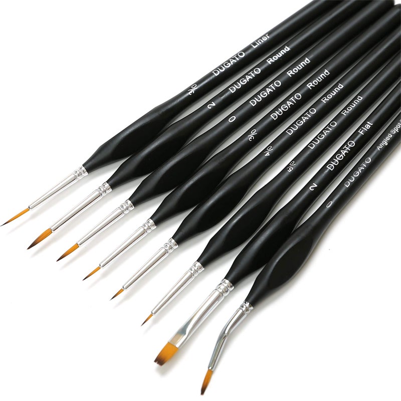 DUGATO Fine Detail Paint Brush Set 8pcs Tiny Professional Micro Miniature Painting Brushes Kit with Ergonomic Handle for Acrylic Oil Watercolor Art Scale Model Face Paint by Numbers VIII