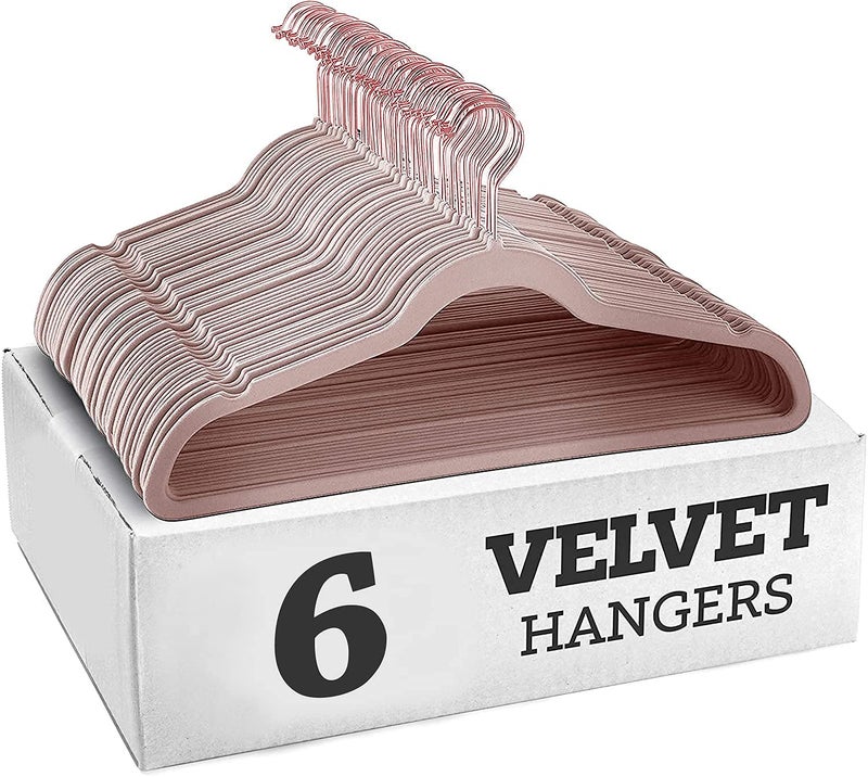 ZEPOLI - Velvet Hangers Non-Slip Velvet Hangers Premium Suit Hangers Ultra Thin Space Saving 360 Degree Swivel Hook Clothes Hangers Velvet for Suits,Coats,Jackets (6 Pack, Pink) - Image 1