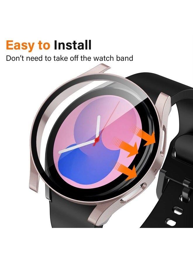 Amizee 2 Pack Screen Protector Case Compatible with Samsung Galaxy Watch 5/Galaxy Watch 4 Case 44mm, with Built-in Screen Protector Hard PC Ultra Thin Anti-Scratch Protective Cover (Rose Gold/Clear) - Image 2