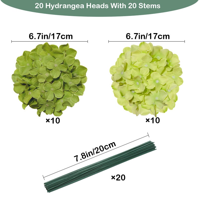 Cherica Hydrangea Artificial Flowers, 20 Pcs Green Hydrangea Artificial Flowers Bulk, Faux Hydrangea Flowers for Outdoor, Fake Silk Hydrangea Flowers with Stems for Wedding Decoration Decor - Image 2