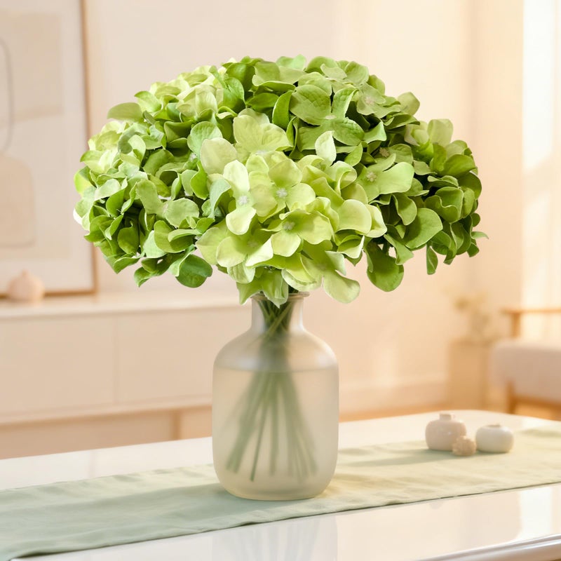 Cherica Hydrangea Artificial Flowers, 20 Pcs Green Hydrangea Artificial Flowers Bulk, Faux Hydrangea Flowers for Outdoor, Fake Silk Hydrangea Flowers with Stems for Wedding Decoration Decor - Image 3