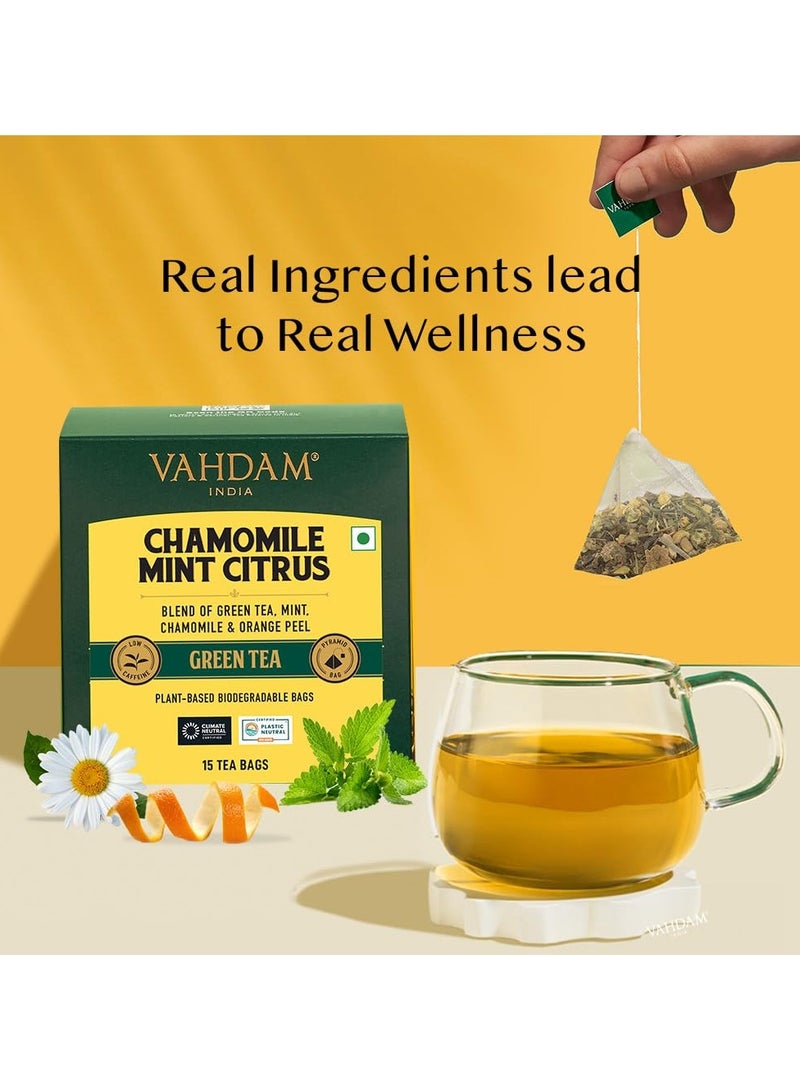 فادام شاي أخضر بالبابونج بالنعناع والحمضيات 15 كيس شاي أخضر منخفض الكافيين حلو وزهري مغلف بشكل فردي - Image 2
