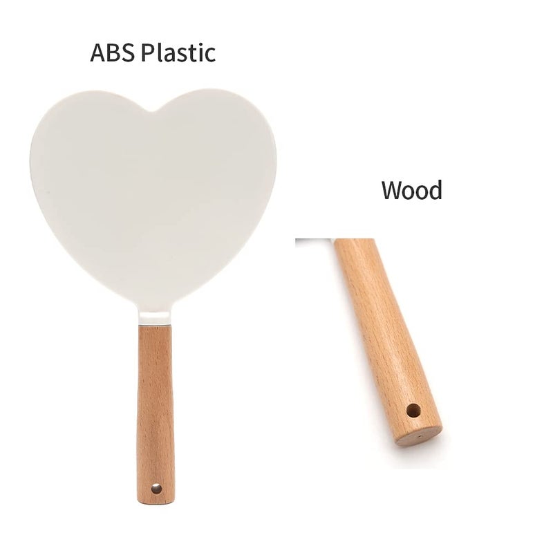 YEAKE Hand Held Mirror with Handle for Makeup,Small Cute Wood Hand Mirror for Shaving with Hole Hanging Single-Sided Portable Travel Vanity Mirror for Men&Women(Heart) - Image 5
