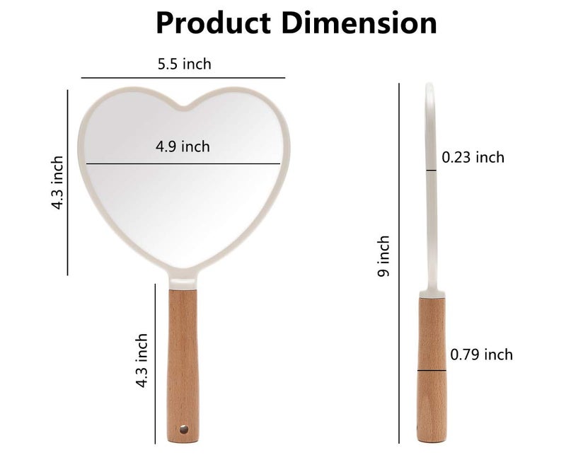 YEAKE Hand Held Mirror with Handle for Makeup,Small Cute Wood Hand Mirror for Shaving with Hole Hanging Single-Sided Portable Travel Vanity Mirror for Men&Women(Heart) - Image 2