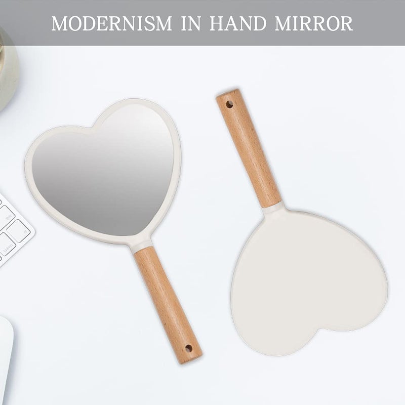 YEAKE Hand Held Mirror with Handle for Makeup,Small Cute Wood Hand Mirror for Shaving with Hole Hanging Single-Sided Portable Travel Vanity Mirror for Men&Women(Heart) - Image 3