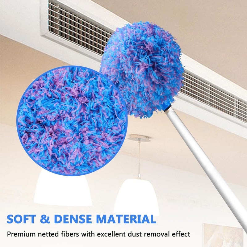 Heonay Ceiling Fan Cleaner Duster Reusable Microfiber Ceiling Fan Blade Cleaner Removable Duster with Extension Pole Adjusts 13 to 49.7 Inch for Cleaning Walls Furniture Door Window Top (Blue Pink) - Image 5