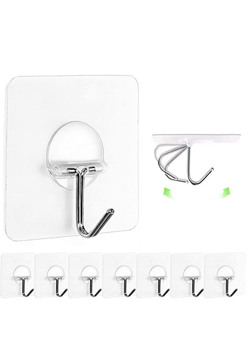 8 Pack Wall Hooks, Transparent Reusable Seamless Waterproof and Oilproof, Bathroom Kitchen Heavy Duty Self Adhesive Hooks - Image 1